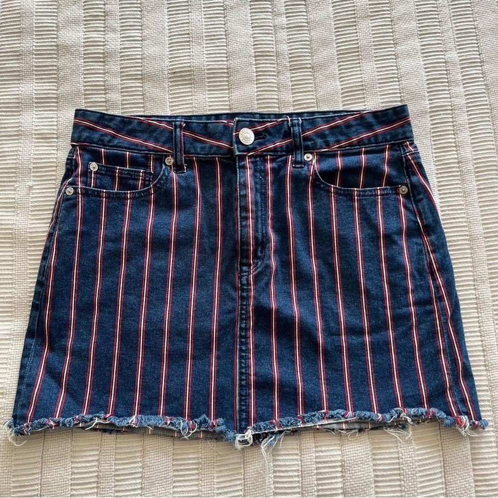 💘 Blue and Red Denim Mini Skirt